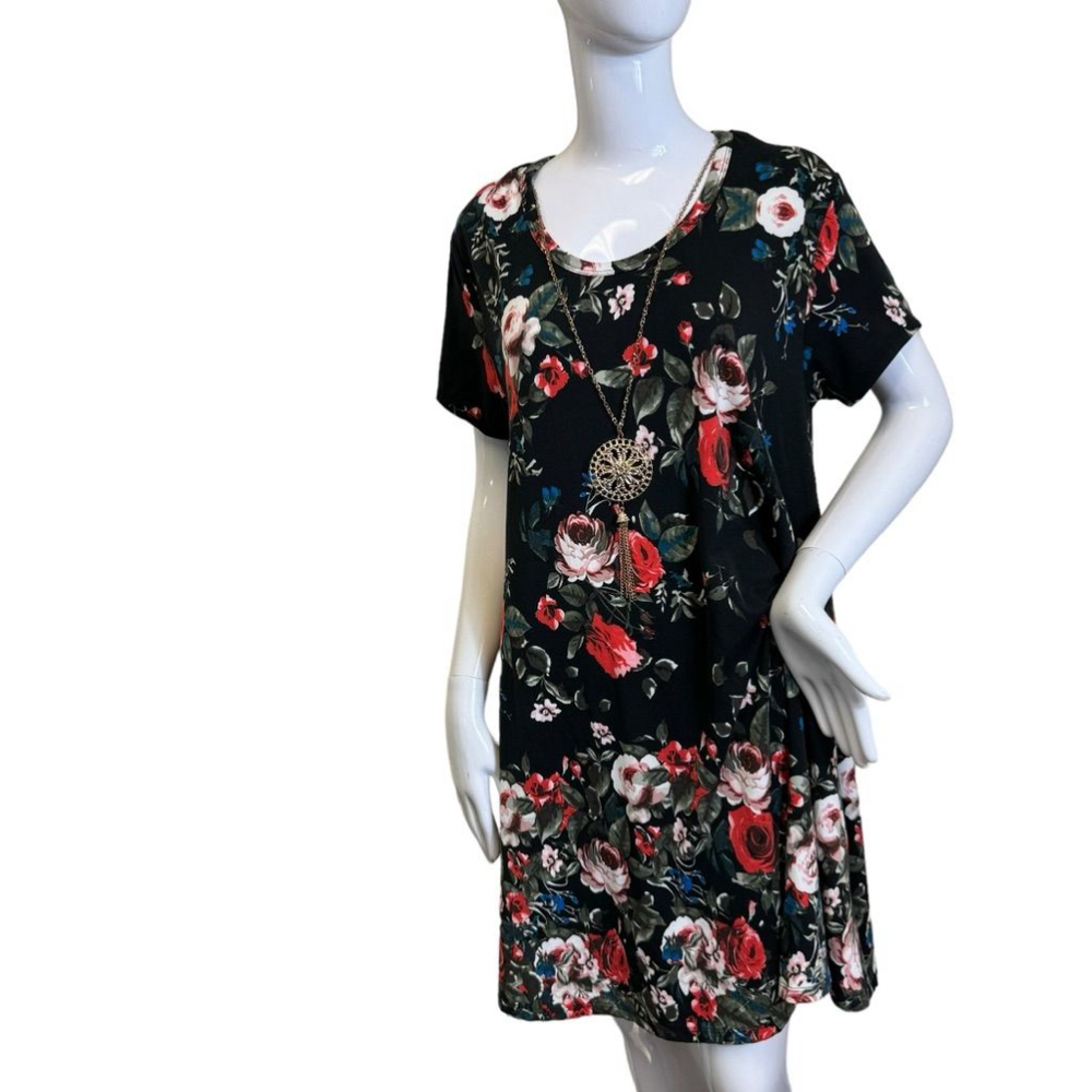 Women's J for Justify Floral Dress Size 1X Black Red